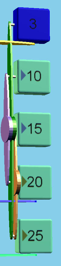 The 3 tile spins the green wheel (since it is the only wheel attached)